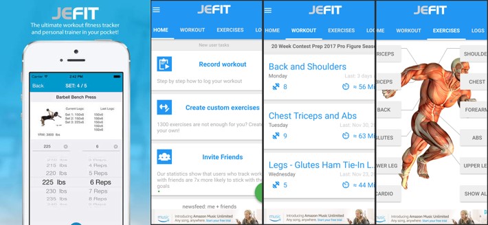 interfaz de la app jefit