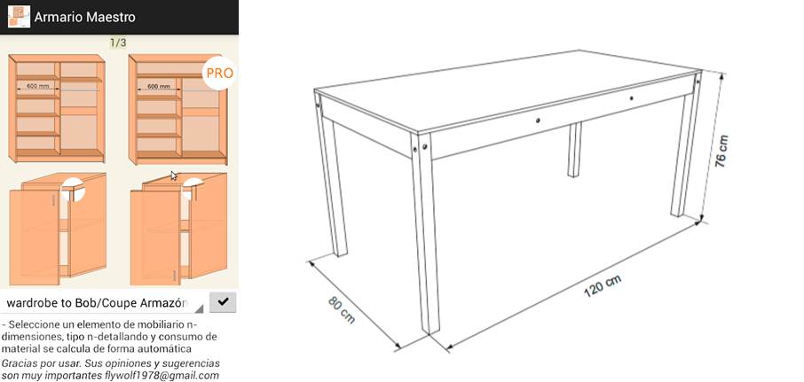 intefaz de la aplicación y plano de una mesa