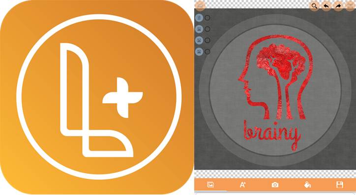 logo de logo maker plus y ejemplo de diseño en la app
