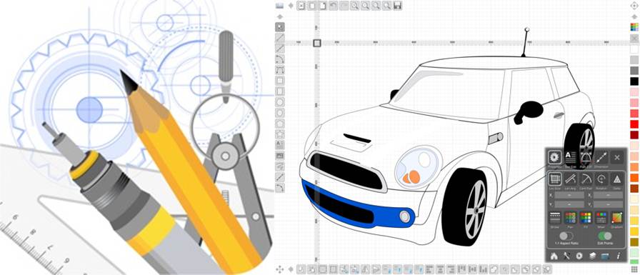 logo y diseño de coche con la aplicación