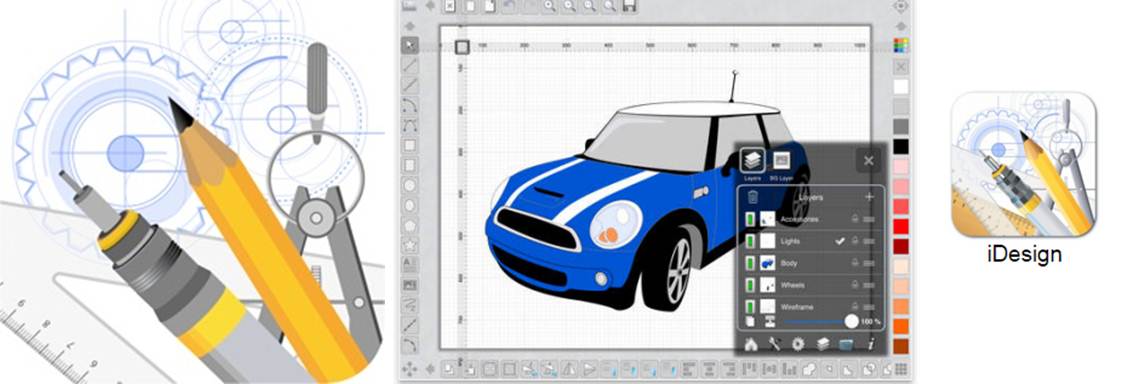 logo y escritorio de la app idesign