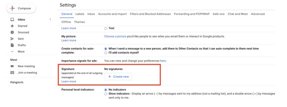 añadir una firma en gmail